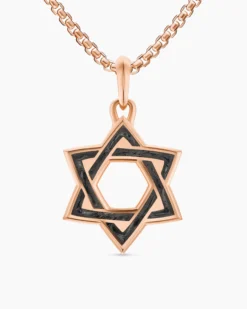 Star of David Amulet 18K Rose Gold with Forged Carbon, 25mm
