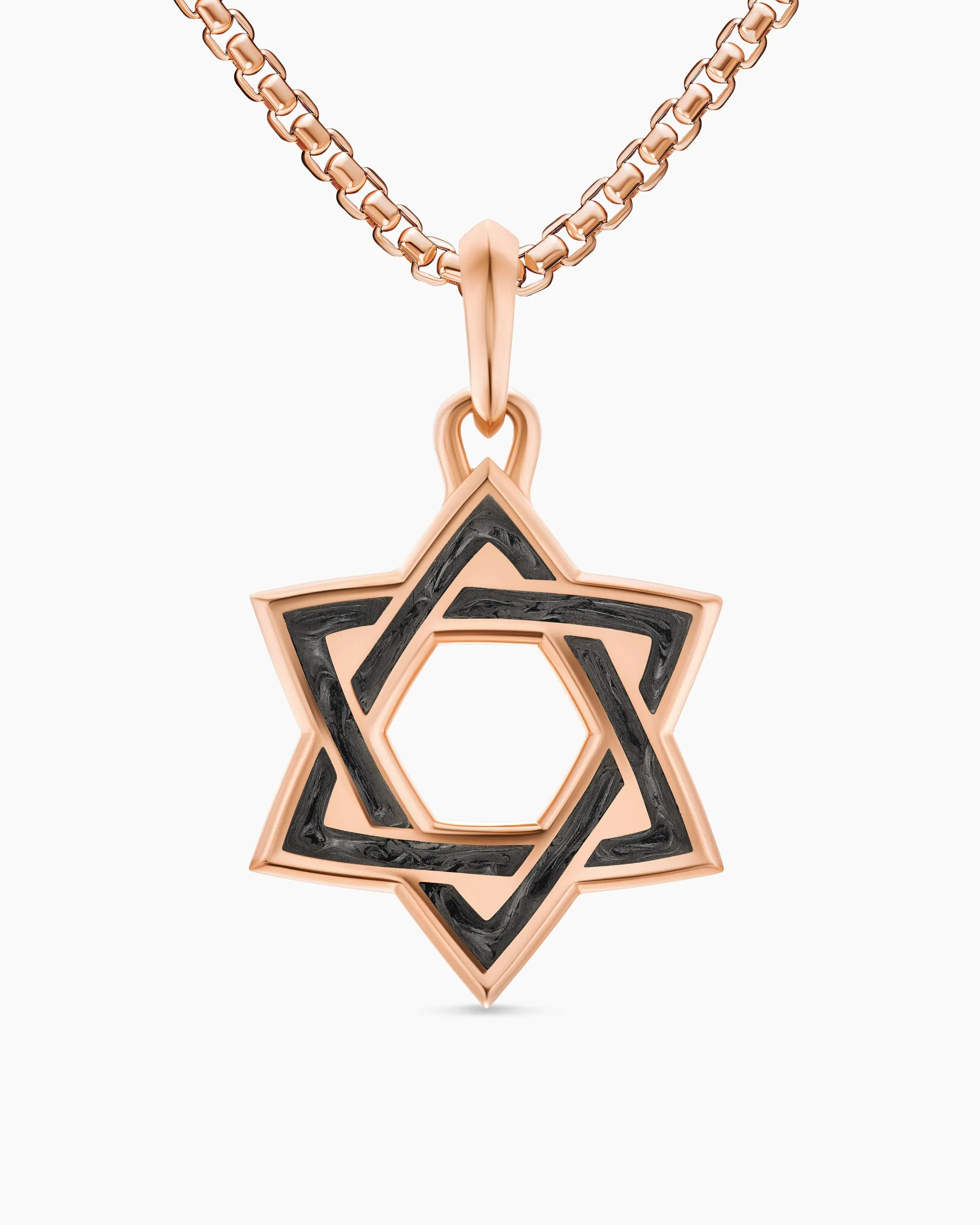 Star of David Amulet 18K Rose Gold with Forged Carbon, 25mm