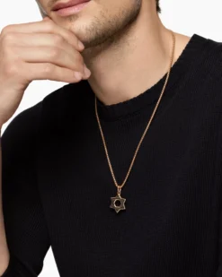 Star of David Amulet 18K Rose Gold with Forged Carbon, 25mm