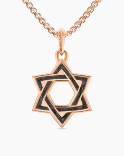 Star of David Amulet 18K Rose Gold with Forged Carbon, 25mm
