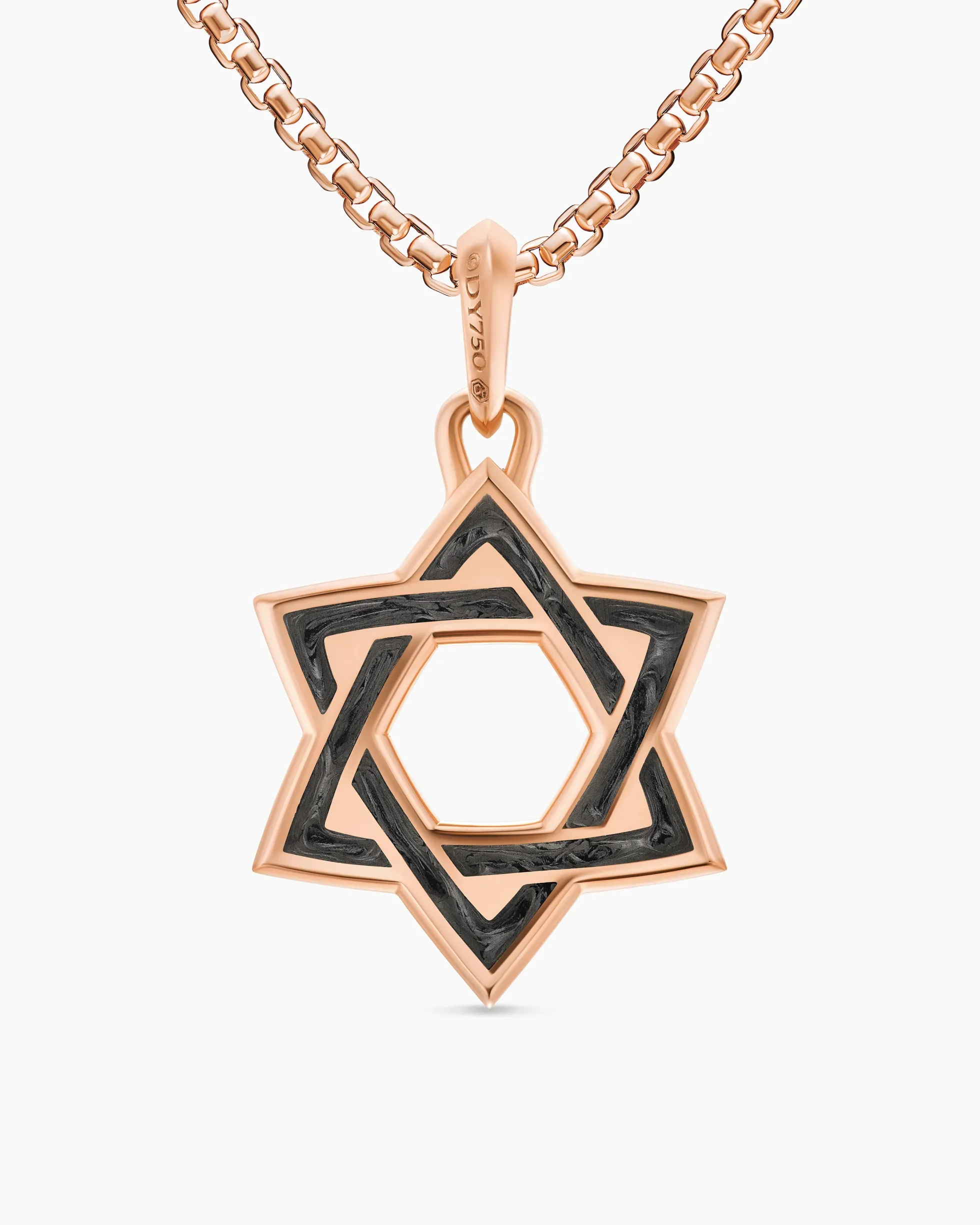 Star of David Amulet 18K Rose Gold with Forged Carbon, 25mm