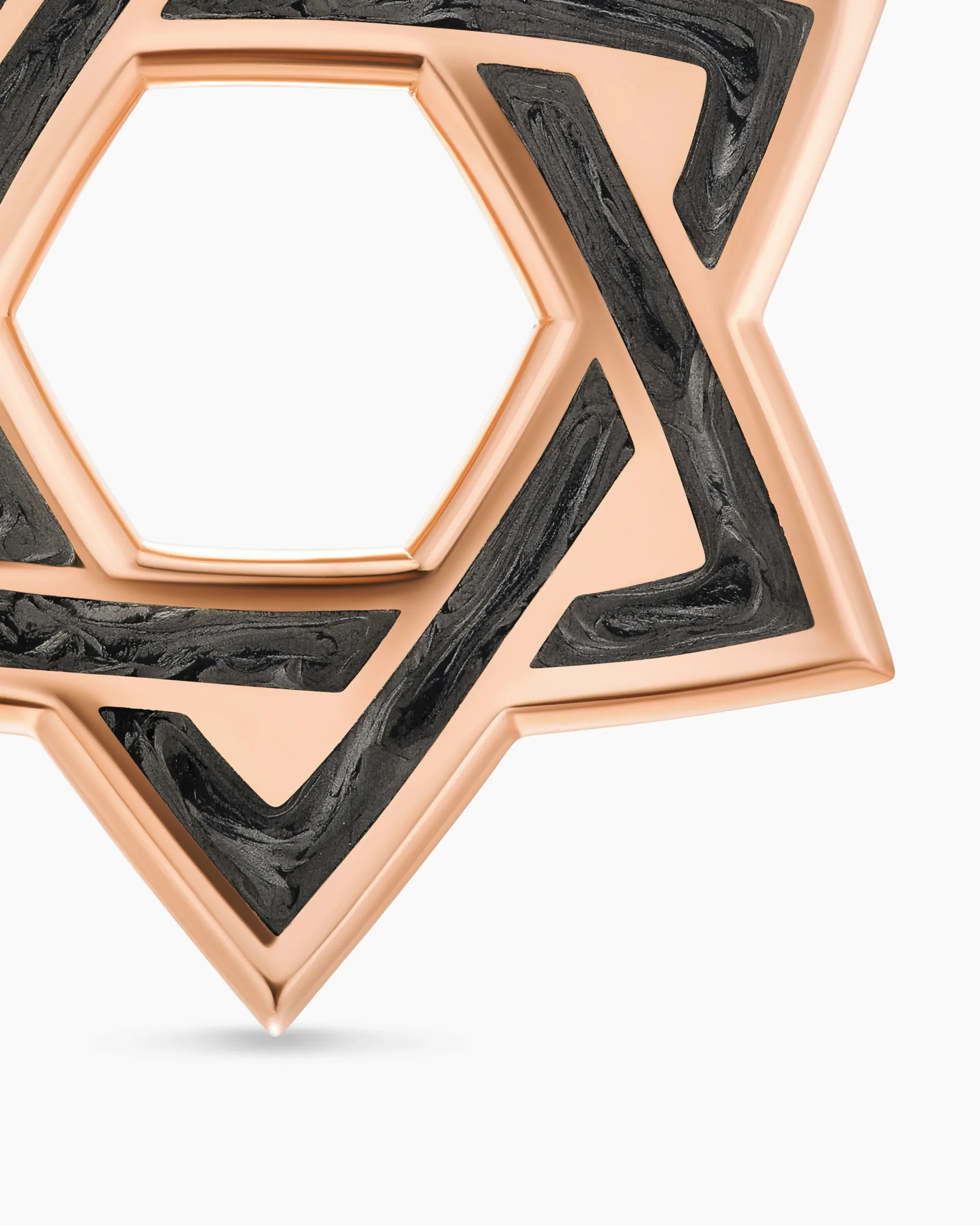 Star of David Amulet 18K Rose Gold with Forged Carbon, 25mm