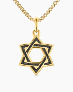 Star of David Amulet 18K Yellow Gold with Forged Carbon, 25mm