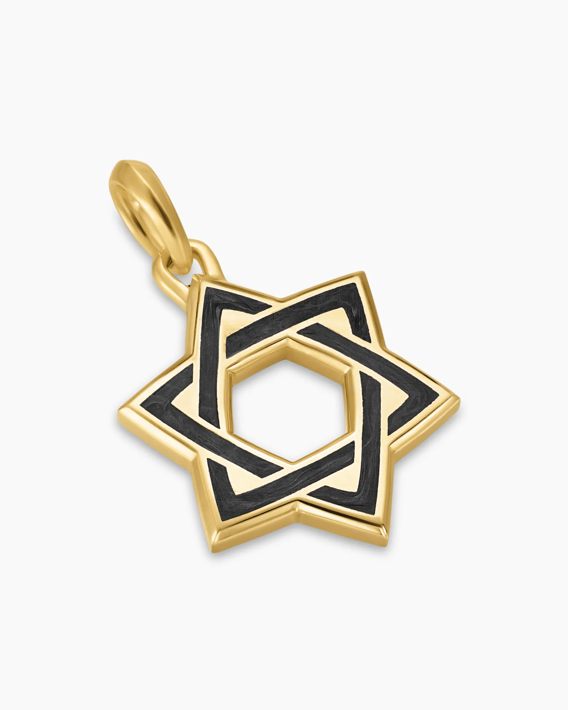 Star of David Amulet 18K Yellow Gold with Forged Carbon, 25mm