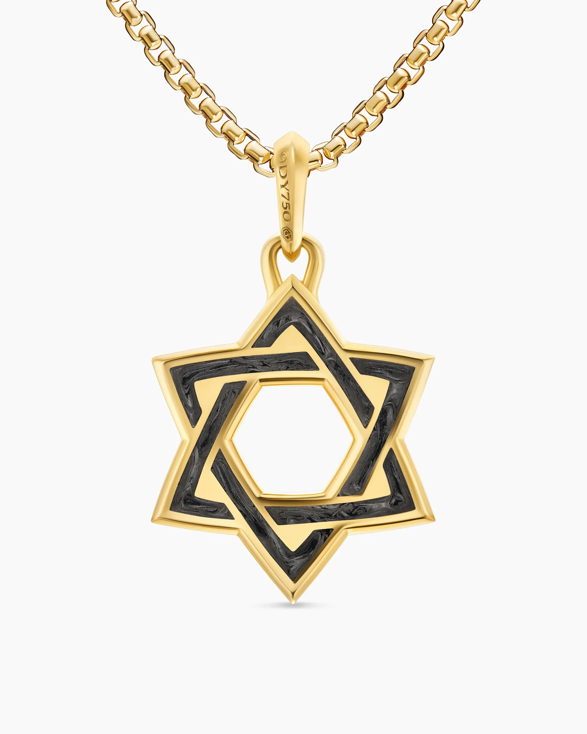 Star of David Amulet 18K Yellow Gold with Forged Carbon, 25mm