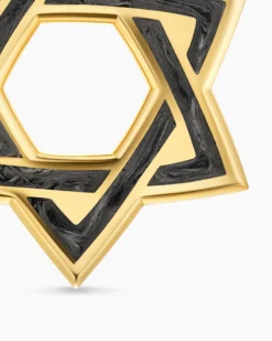 Star of David Amulet 18K Yellow Gold with Forged Carbon, 25mm