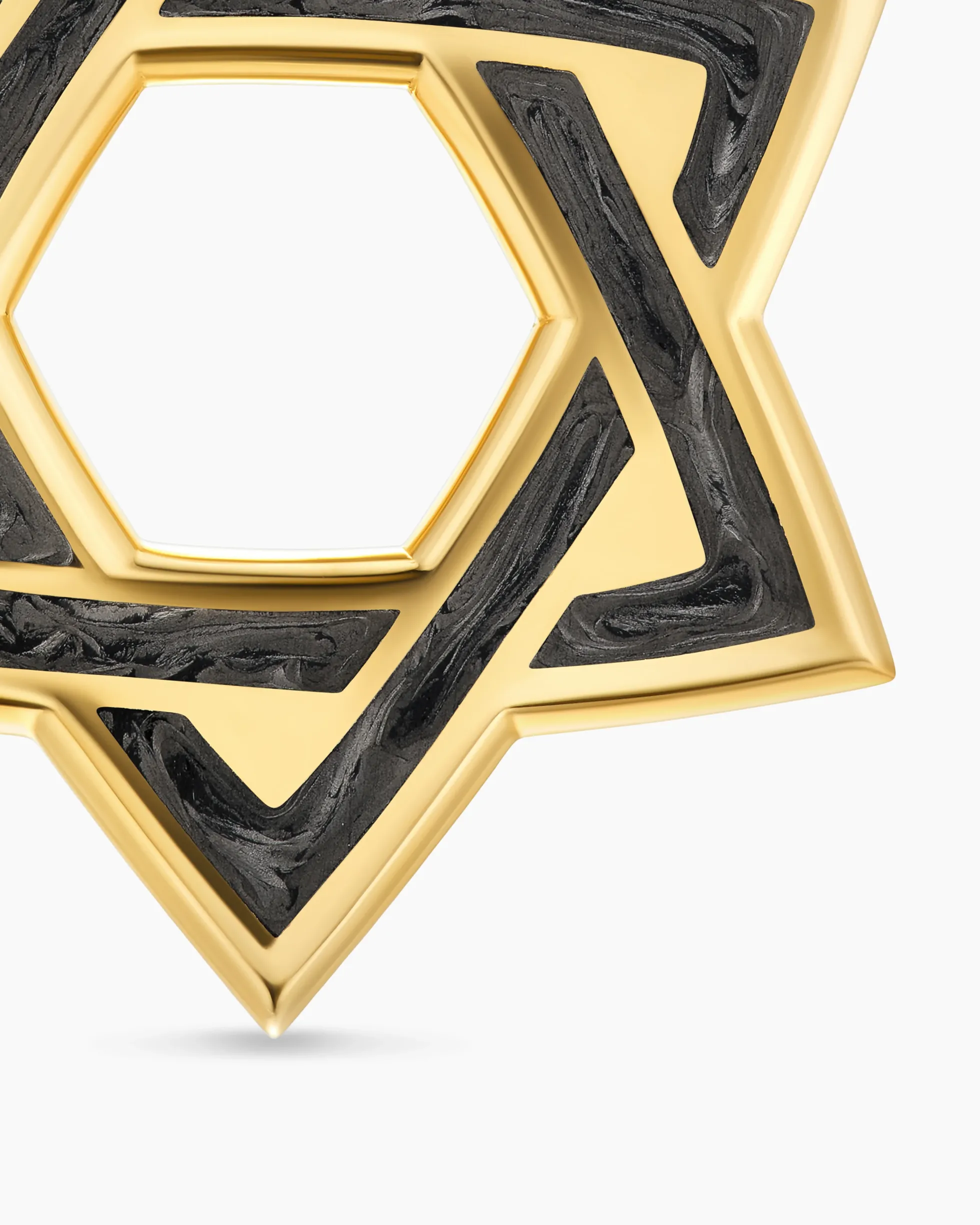 Star of David Amulet 18K Yellow Gold with Forged Carbon, 25mm