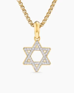 Star of David Pendant 18K Yellow Gold with Diamonds, 19mm