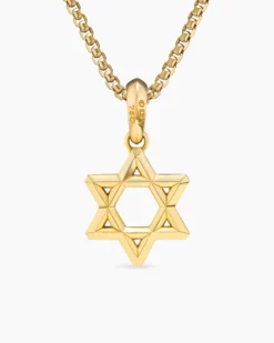 Star of David Pendant 18K Yellow Gold with Diamonds, 19mm