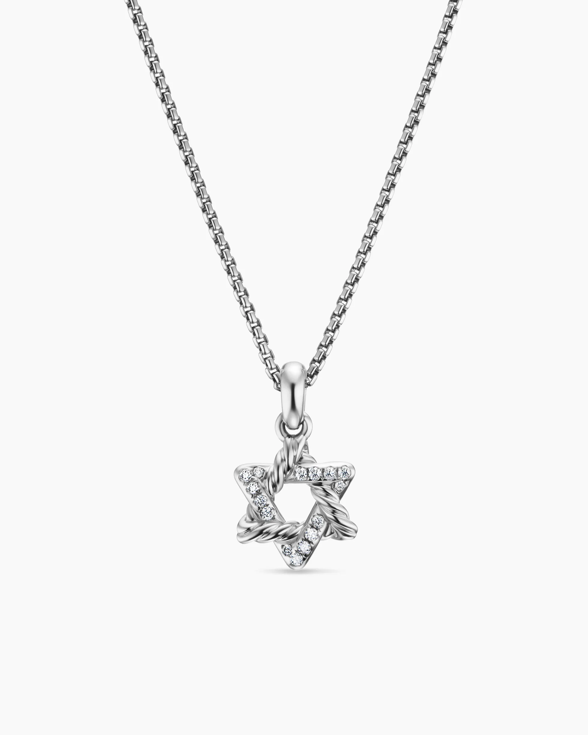 Star of David Pendant Necklace Sterling Silver with Diamonds, 12.3mm