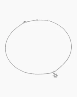 Star of David Pendant Necklace Sterling Silver with Diamonds, 12.3mm