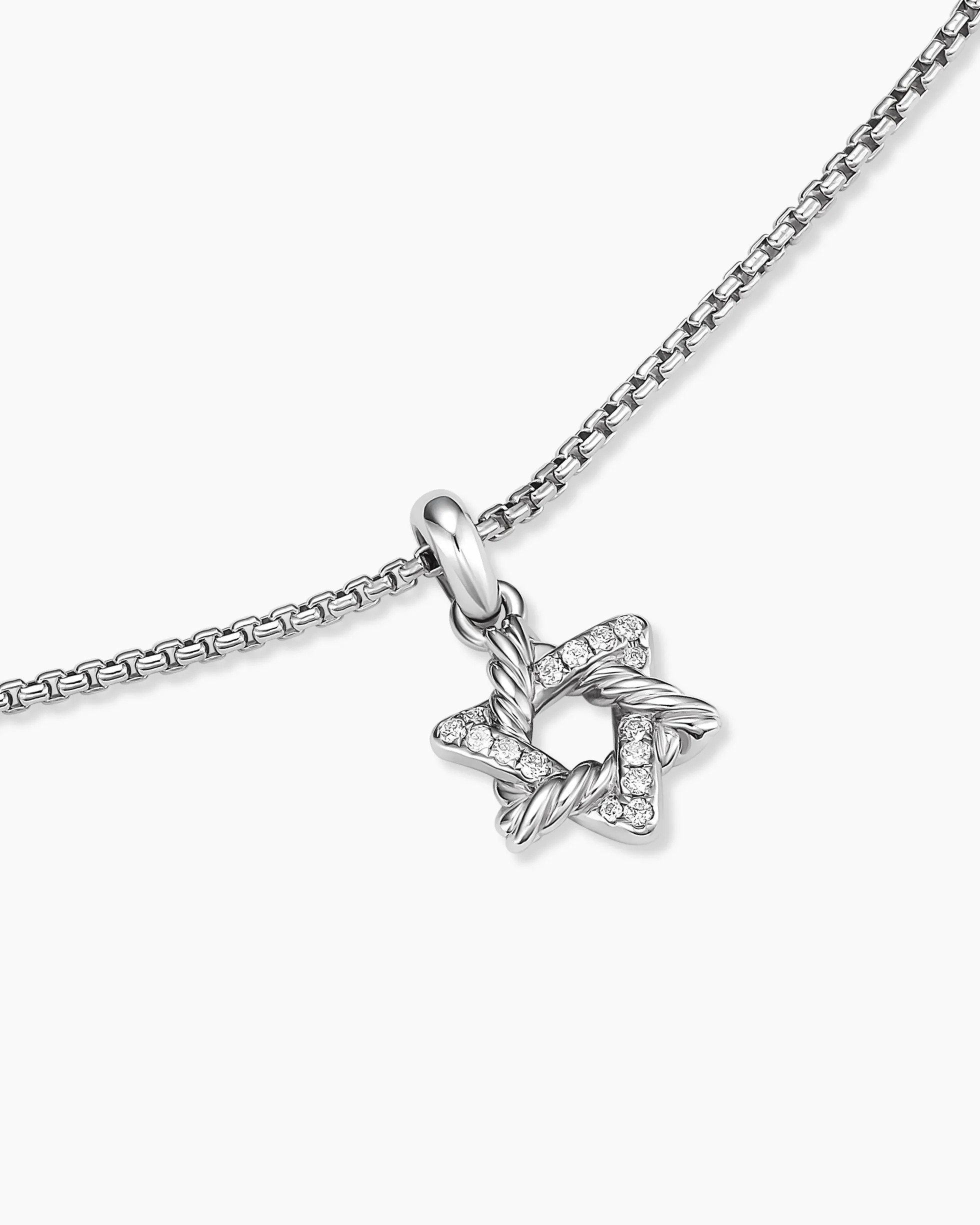 Star of David Pendant Necklace Sterling Silver with Diamonds, 12.3mm
