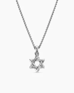 Star of David Pendant Necklace Sterling Silver with Diamonds, 12.3mm