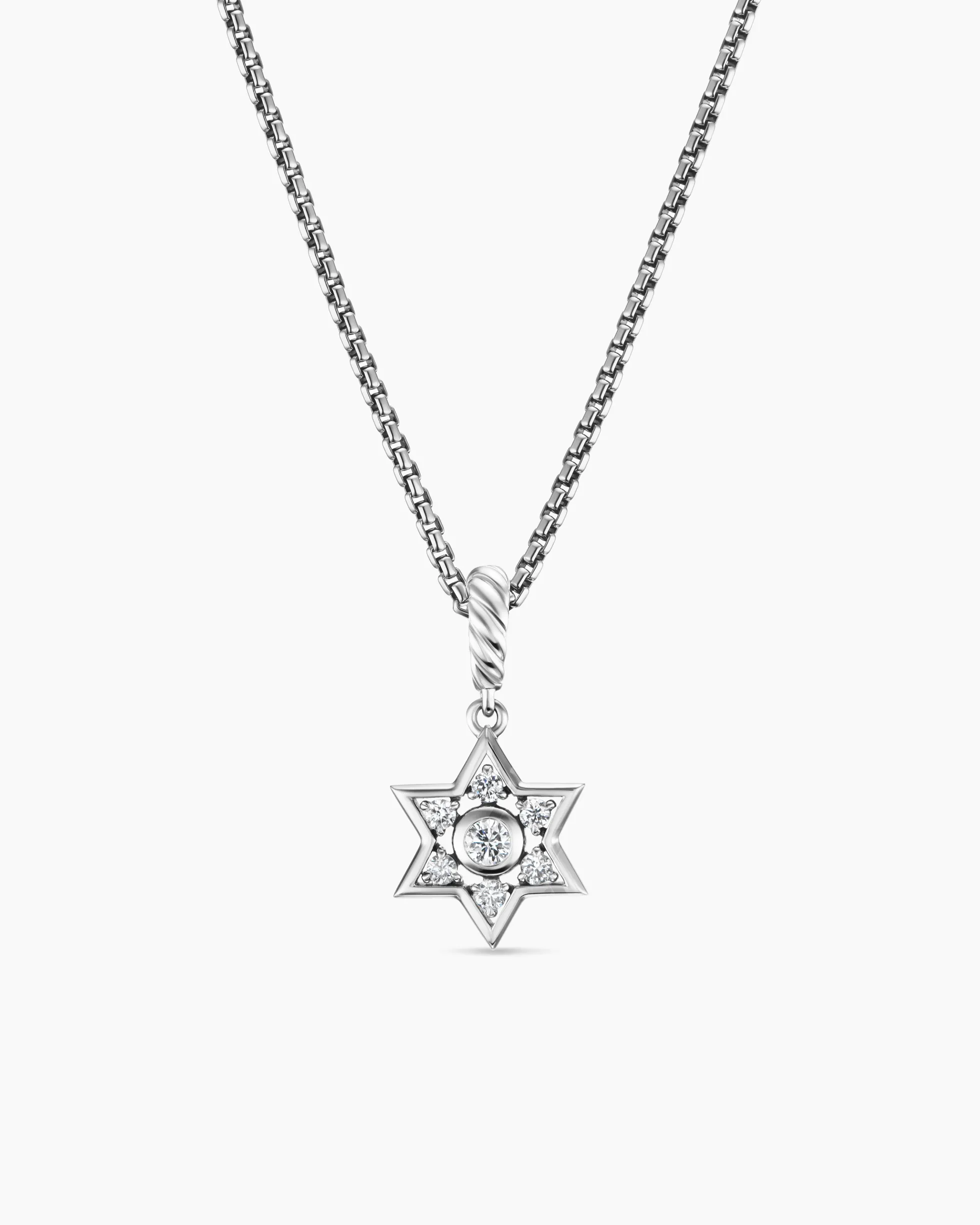 Star of David Pendant Necklace Sterling Silver with Diamonds, 12mm