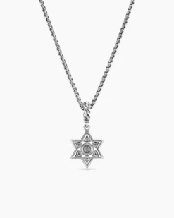 Star of David Pendant Necklace Sterling Silver with Diamonds, 12mm