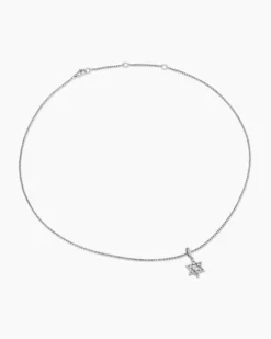 Star of David Pendant Necklace Sterling Silver with Diamonds, 12mm