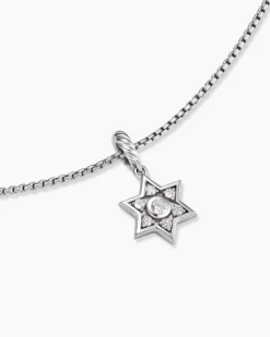 Star of David Pendant Necklace Sterling Silver with Diamonds, 12mm