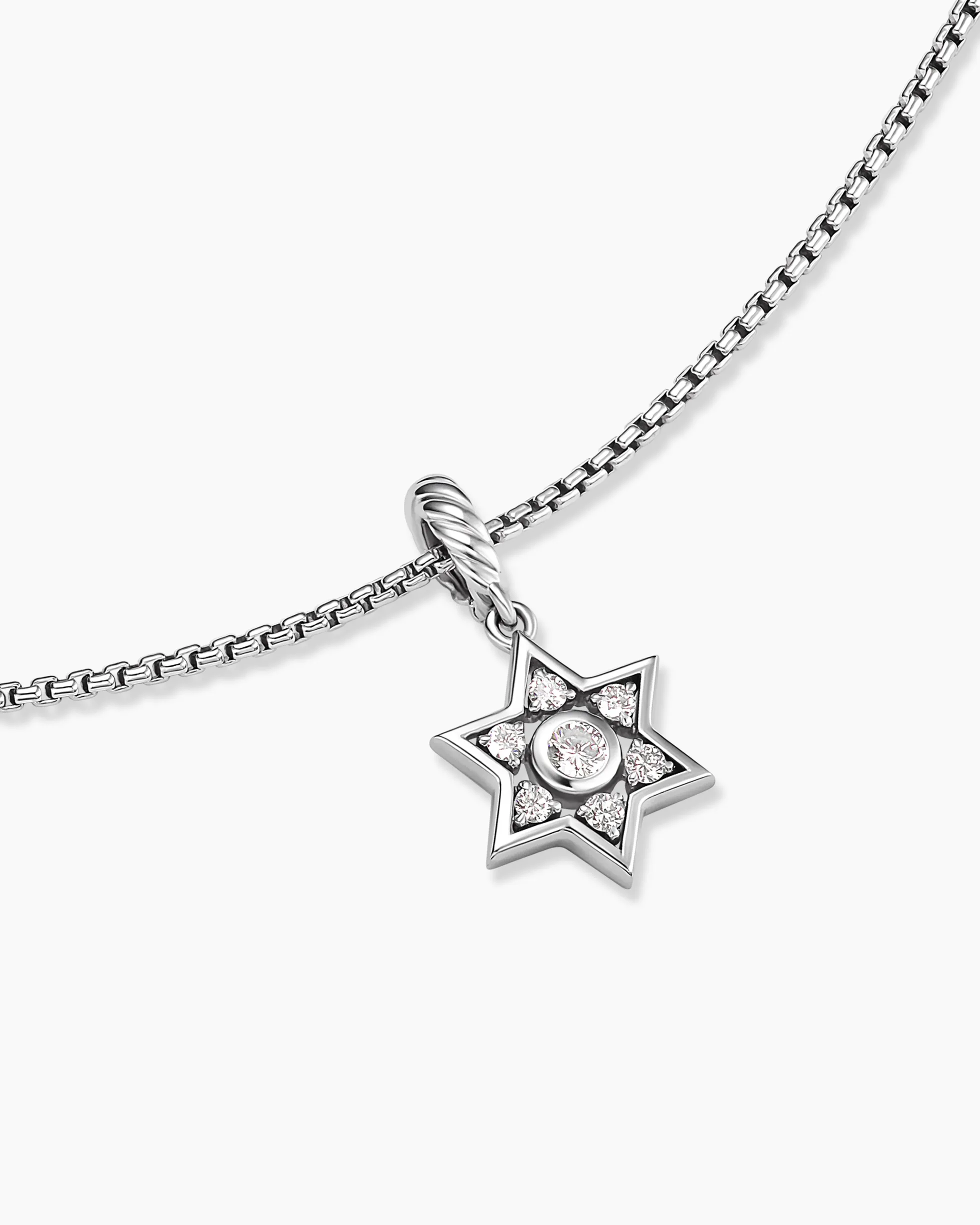 Star of David Pendant Necklace Sterling Silver with Diamonds, 12mm