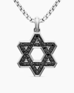 Star of David Pendant Sterling Silver with Black Diamonds, 25mm