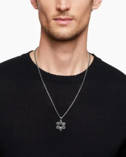 Star of David Pendant Sterling Silver with Black Diamonds, 25mm