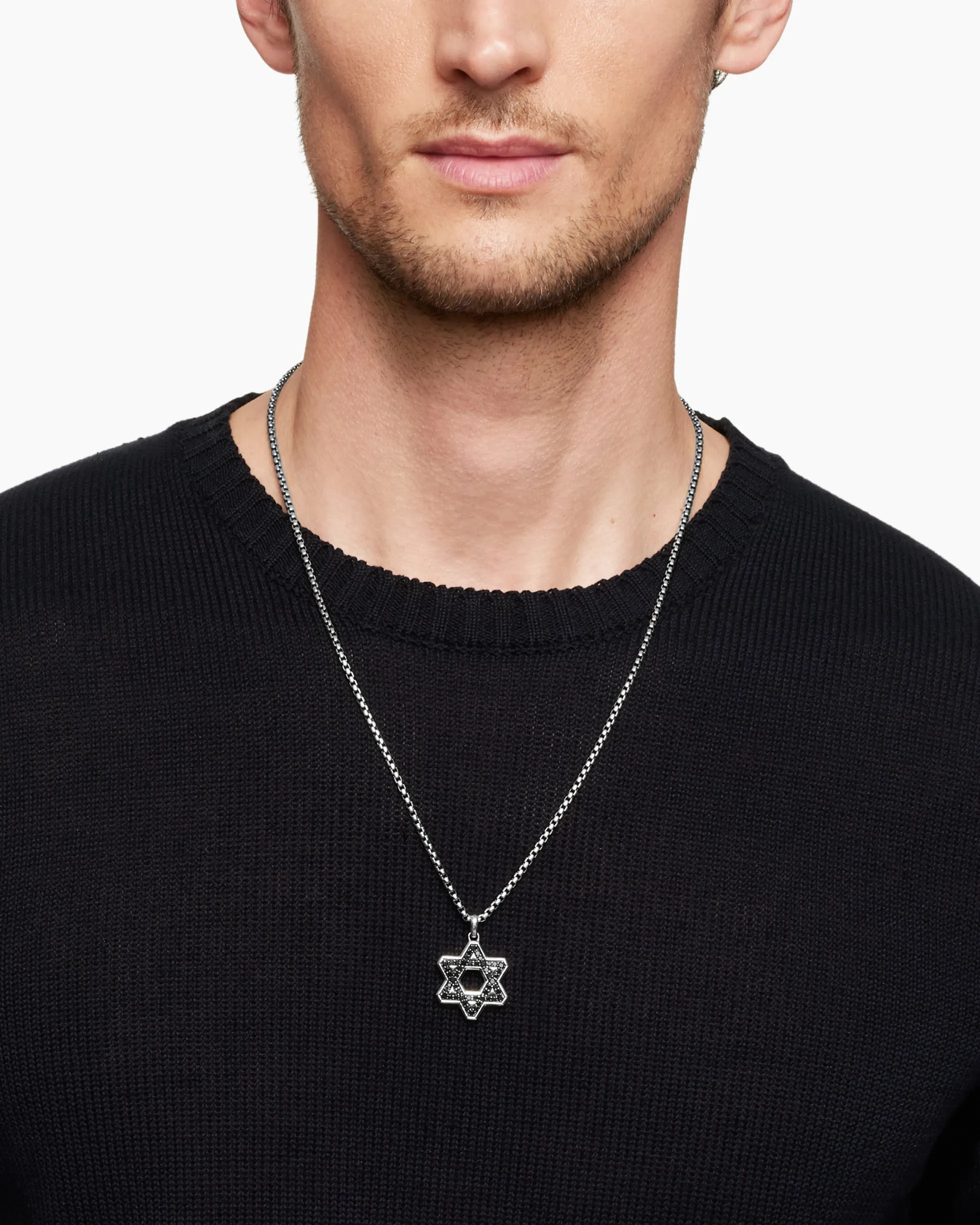 Star of David Pendant Sterling Silver with Black Diamonds, 25mm