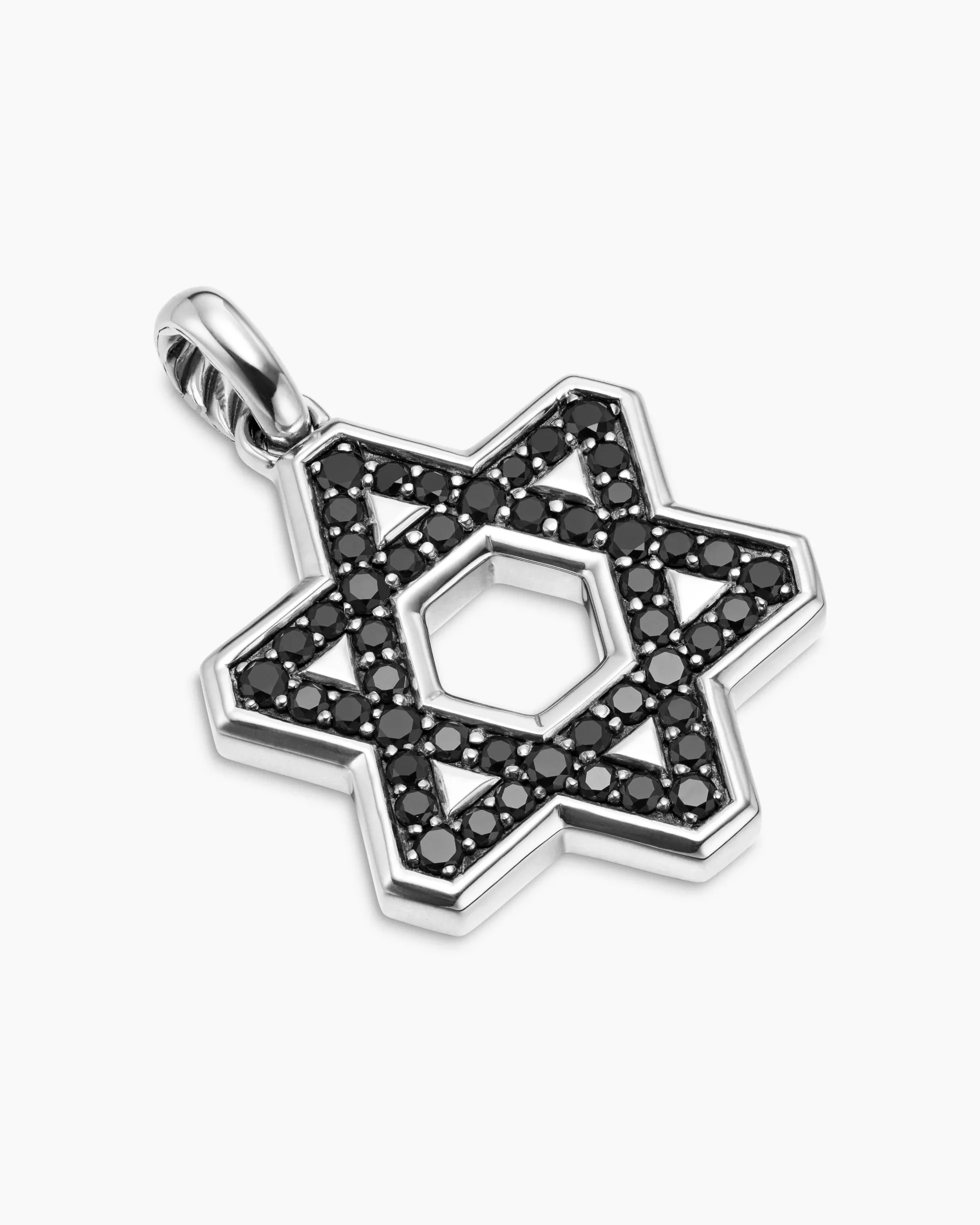 Star of David Pendant Sterling Silver with Black Diamonds, 25mm