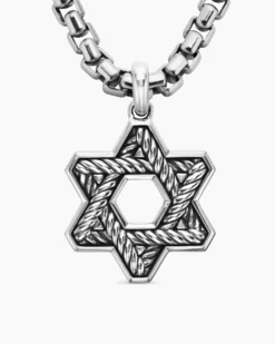 Star of David Pendant Sterling Silver with Black Diamonds, 25mm