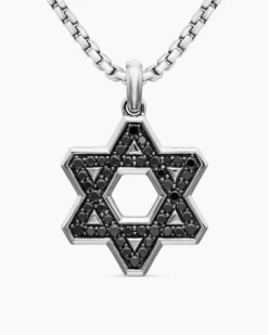Star of David Pendant Sterling Silver with Black Diamonds, 25mm