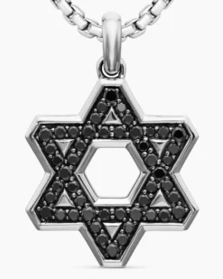 Star of David Pendant Sterling Silver with Black Diamonds, 25mm