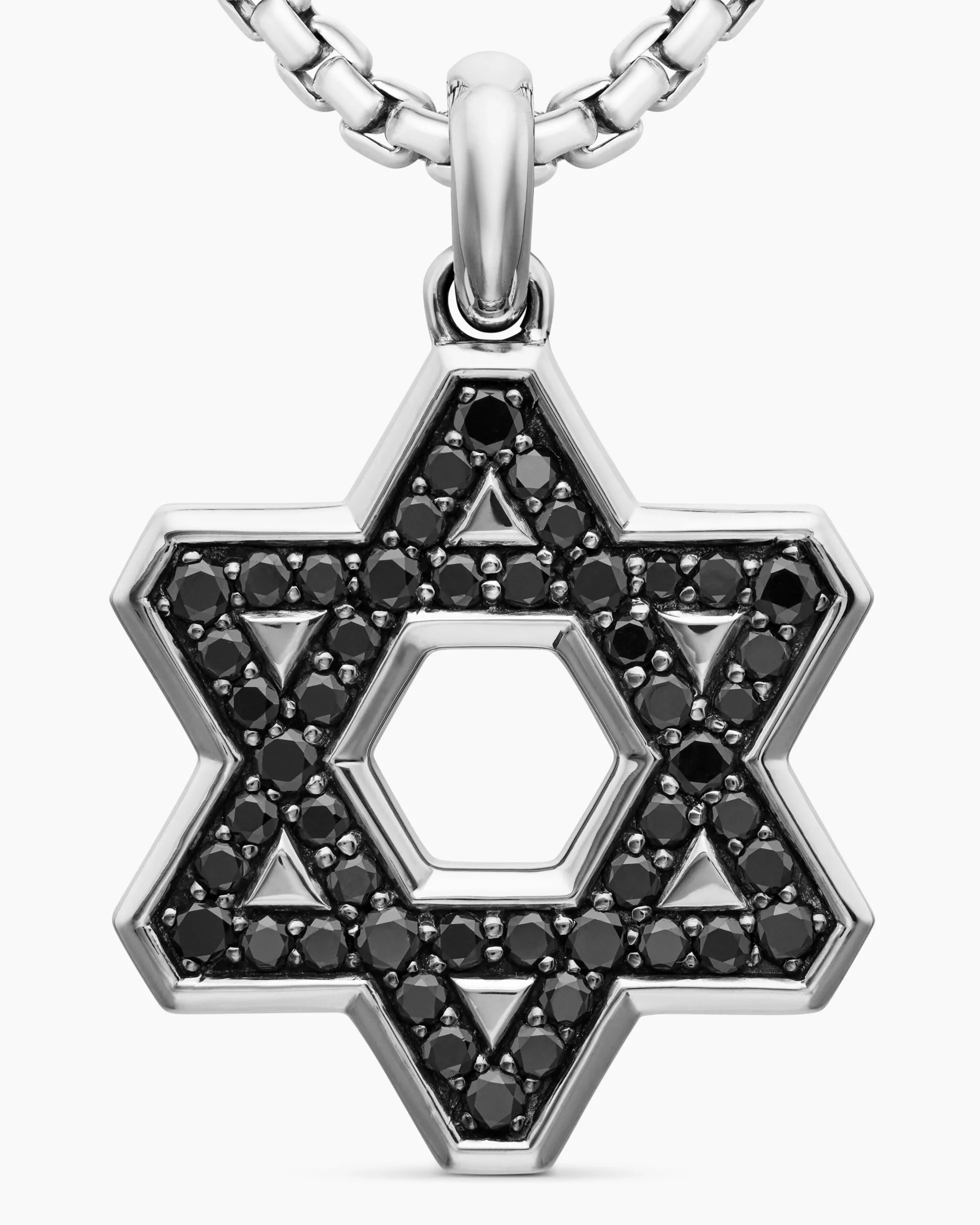 Star of David Pendant Sterling Silver with Black Diamonds, 25mm