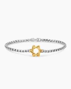 Star of David Station Bracelet Sterling Silver with 14K Yellow Gold, 3.6mm