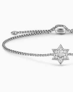 Star of David Station Bracelet Sterling Silver with Diamonds, 12mm