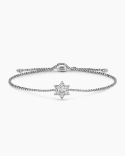 Star of David Station Bracelet Sterling Silver with Diamonds, 12mm