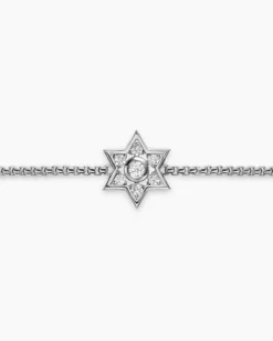 Star of David Station Bracelet Sterling Silver with Diamonds, 12mm