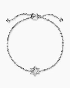 Star of David Station Bracelet Sterling Silver with Diamonds, 12mm