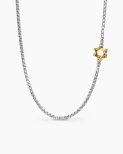 Star of David Station Necklace Sterling Silver with 14K Yellow Gold, 3.6mm
