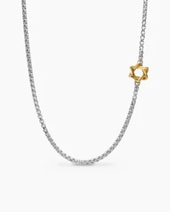 Star of David Station Necklace Sterling Silver with 14K Yellow Gold, 3.6mm