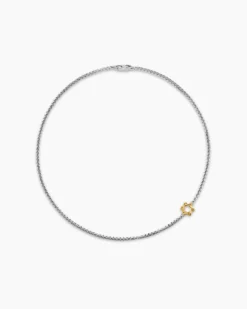Star of David Station Necklace Sterling Silver with 14K Yellow Gold, 3.6mm