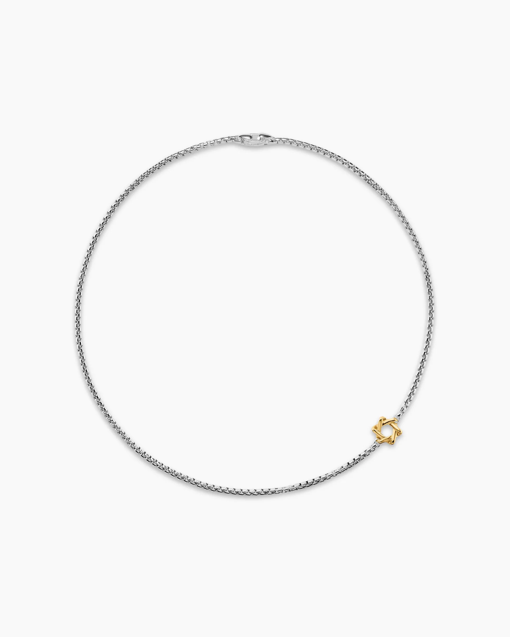 Star of David Station Necklace Sterling Silver with 14K Yellow Gold, 3.6mm