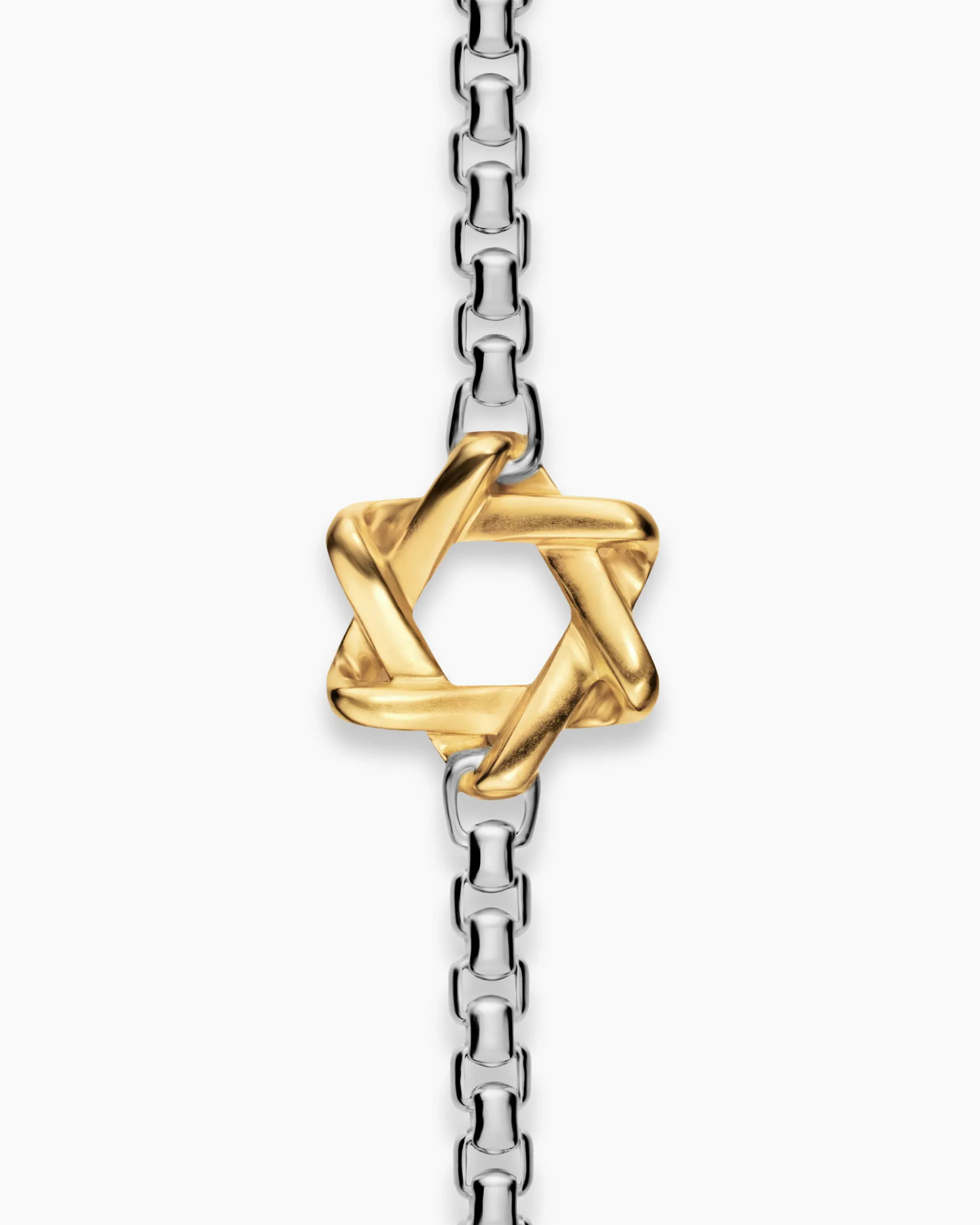 Star of David Station Necklace Sterling Silver with 14K Yellow Gold, 3.6mm