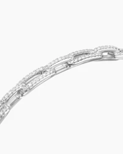 Stax Chain Link Bracelet 18K White Gold with Diamonds, 4mm