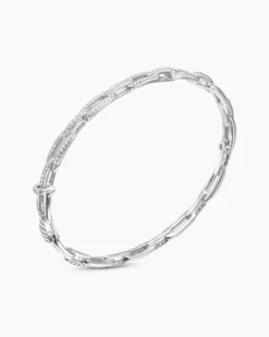 Stax Chain Link Bracelet 18K White Gold with Diamonds, 4mm