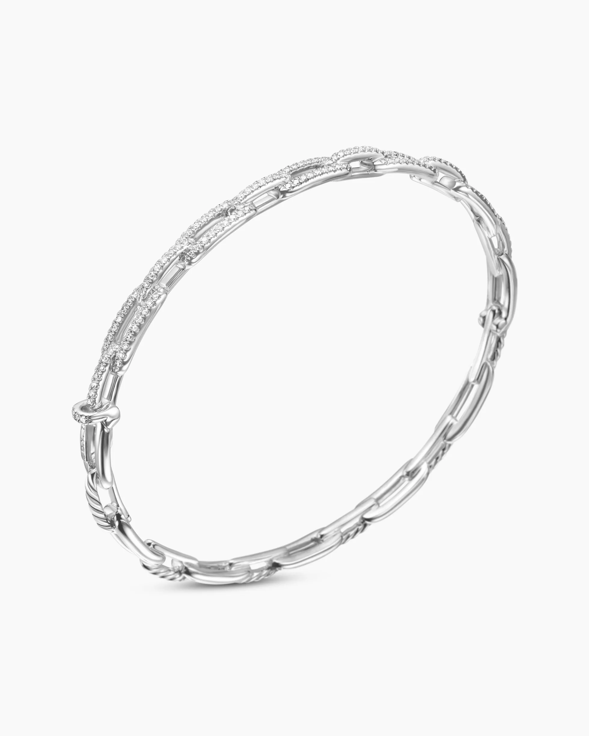 Stax Chain Link Bracelet 18K White Gold with Diamonds, 4mm