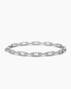 Stax Chain Link Bracelet 18K White Gold with Diamonds, 4mm