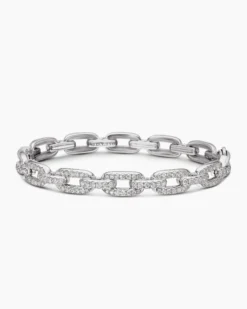 Stax Chain Link Bracelet 18K White Gold with Diamonds, 7mm