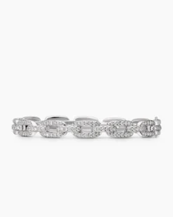 Stax Chain Link Bracelet 18K White Gold with Diamonds, 7mm