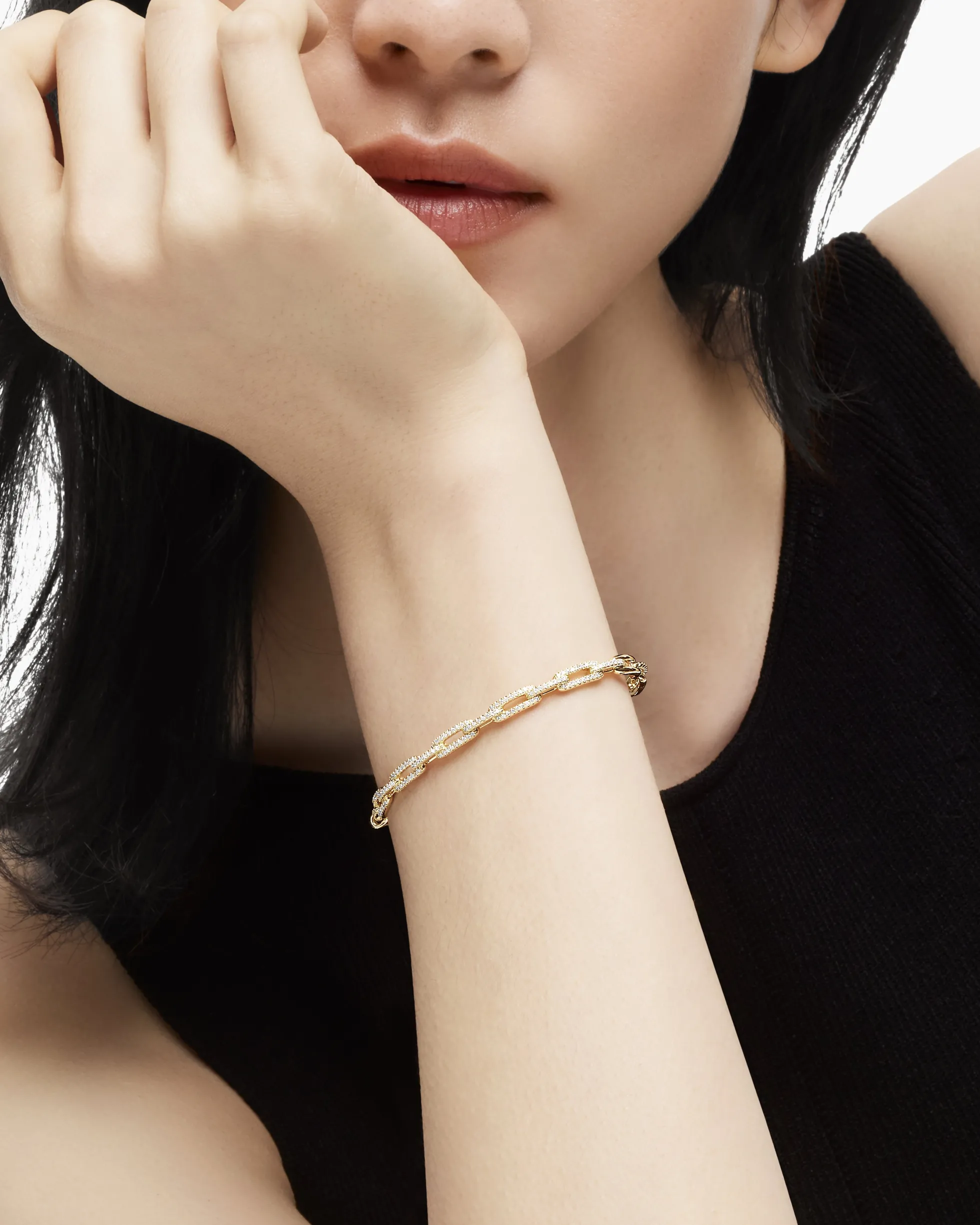 Stax Chain Link Bracelet 18K Yellow Gold with Diamonds, 4mm