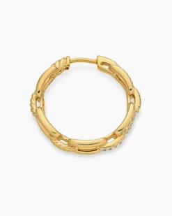 Stax Chain Link Hoop Earrings 18K Yellow Gold with Diamonds, 23.8mm