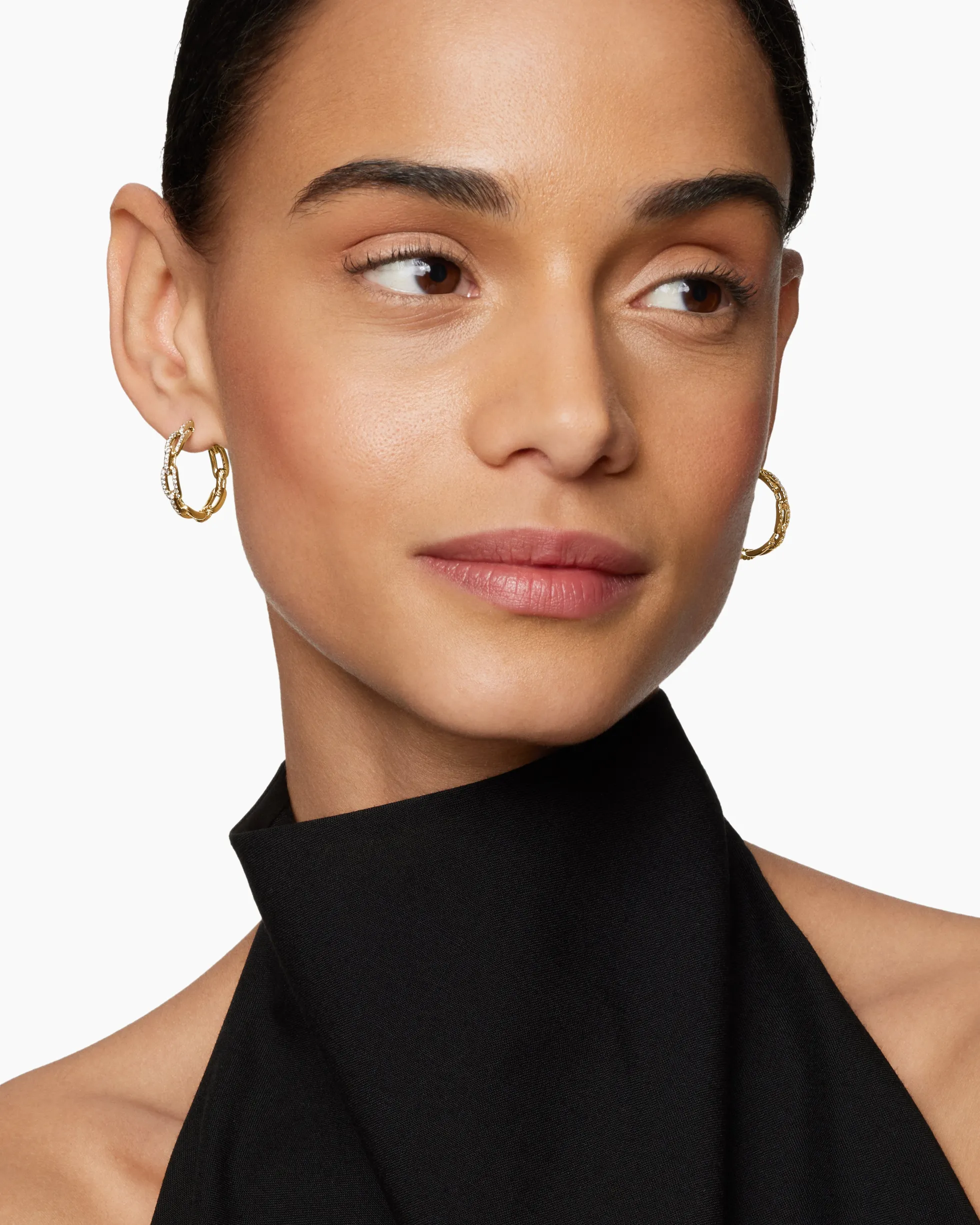 Stax Chain Link Hoop Earrings 18K Yellow Gold with Diamonds, 23.8mm