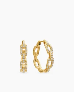 Stax Chain Link Hoop Earrings 18K Yellow Gold with Diamonds, 23.8mm